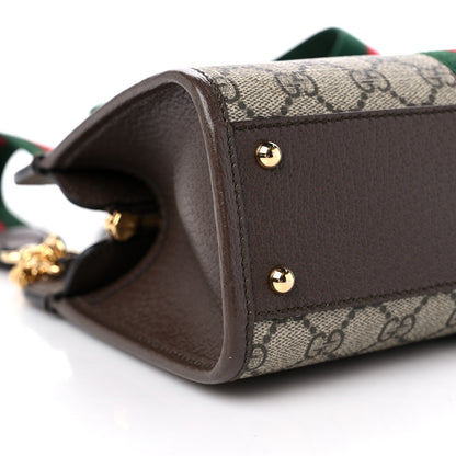 Gucci GG Supreme Monogram Textured Dollar Calfskin Web Small Ophidia Slip Handle Tote Beige Ebony New Acero 9 of 12