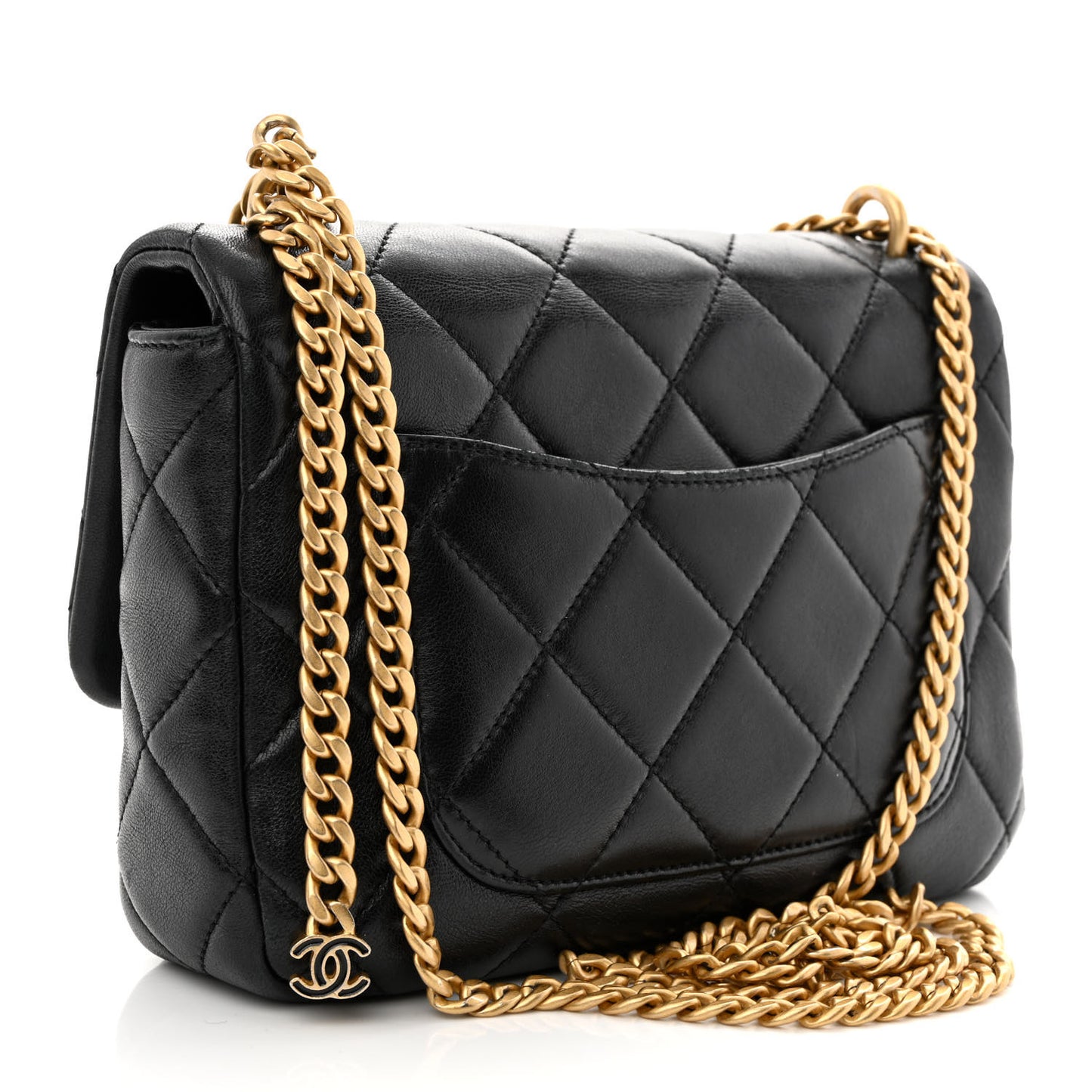 Lambskin Enamel Quilted Pending CC Square Flap Black