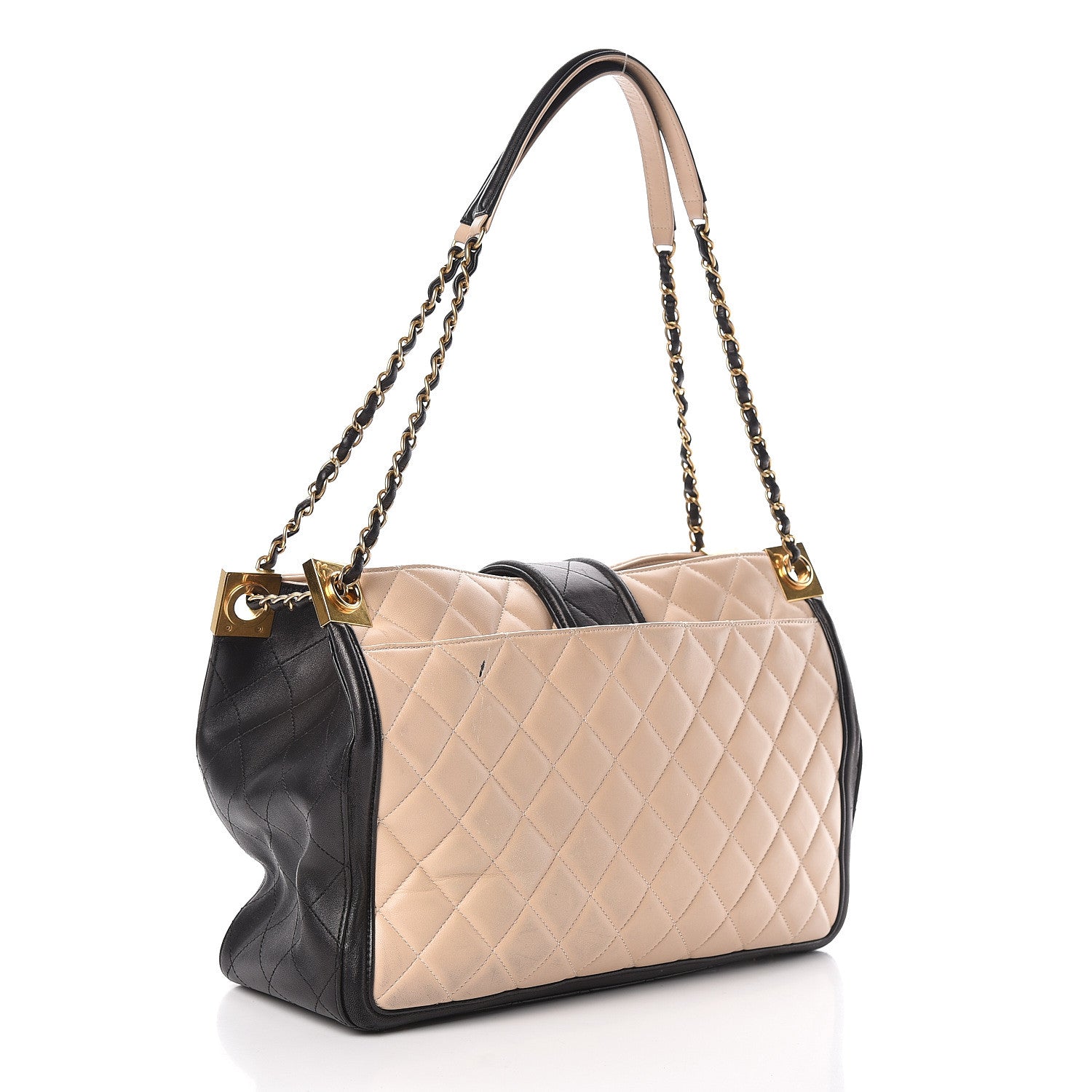 Chanel Lambskin Quilted Elegant CC Shopping Tote Beige Black 3 of 13
