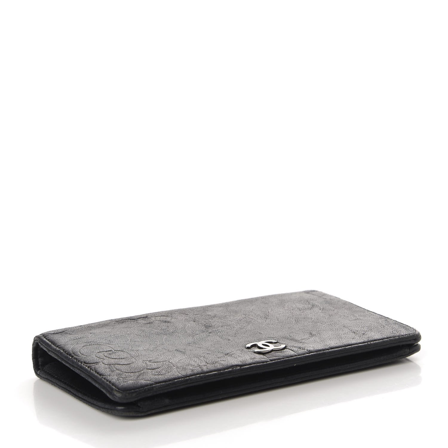 Chanel Lambskin Camellia Embossed Yen Wallet Black 4 of 11
