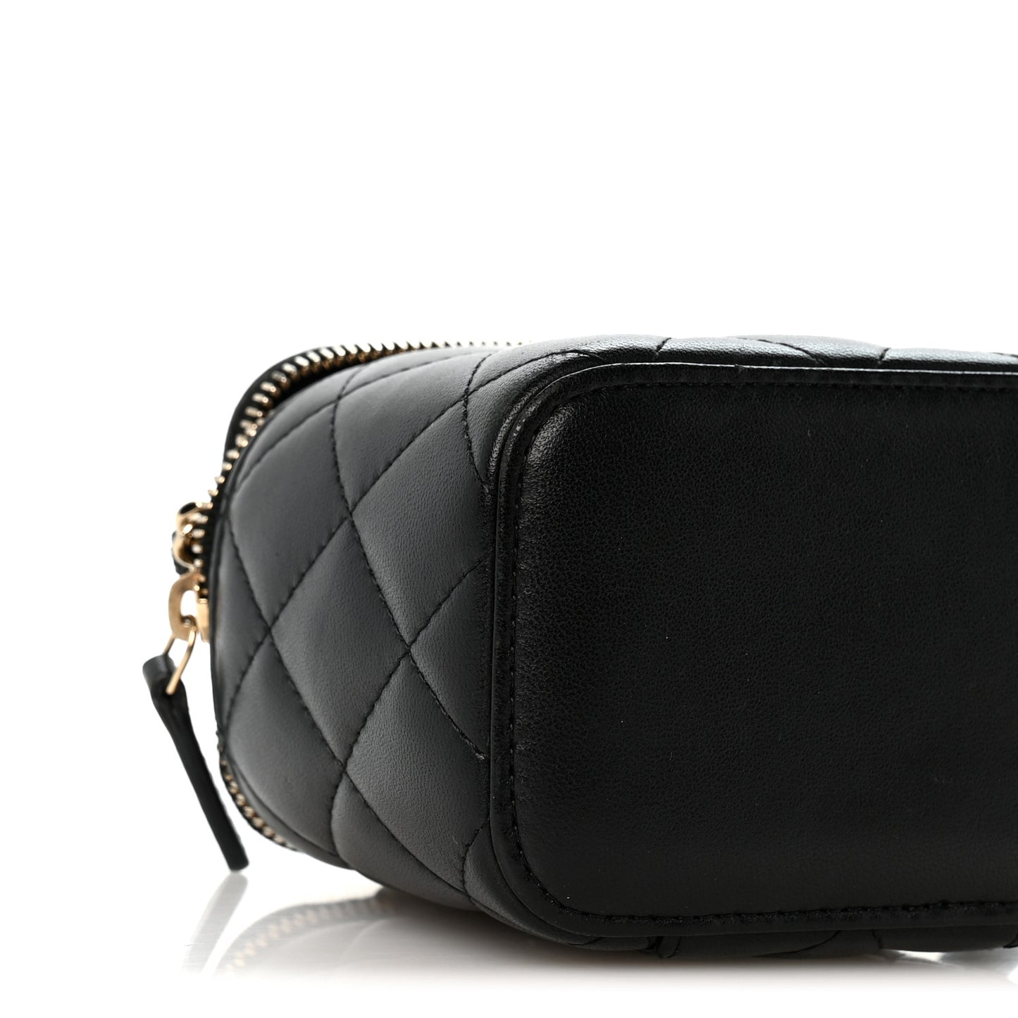 Lambskin Quilted Top Handle Mini Vanity Case With Chain Black