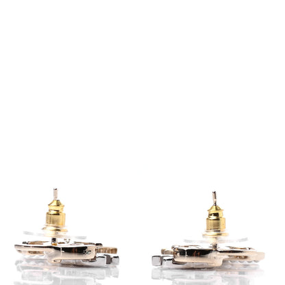 Chanel Crystal Pearl Double CC Drop Earrings Gold Silver 3 of 4