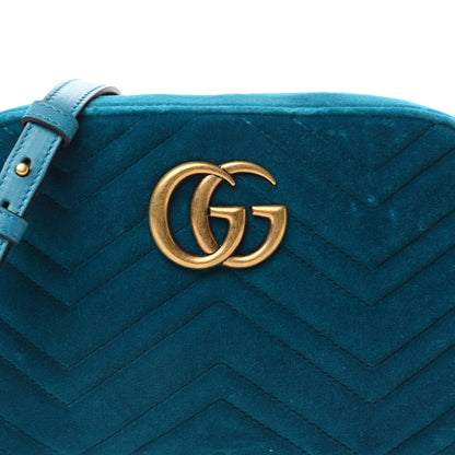 Gucci Velvet Matelasse Small GG Marmont Chain Shoulder Bag Pavone Cyan 10 of 10