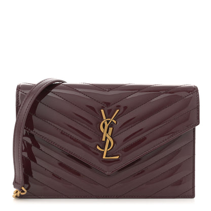 Saint Laurent Patent Calfskin Matelasse Chevron Monogram Envelope Chain Wallet Dark Red Wine 1 of 11
