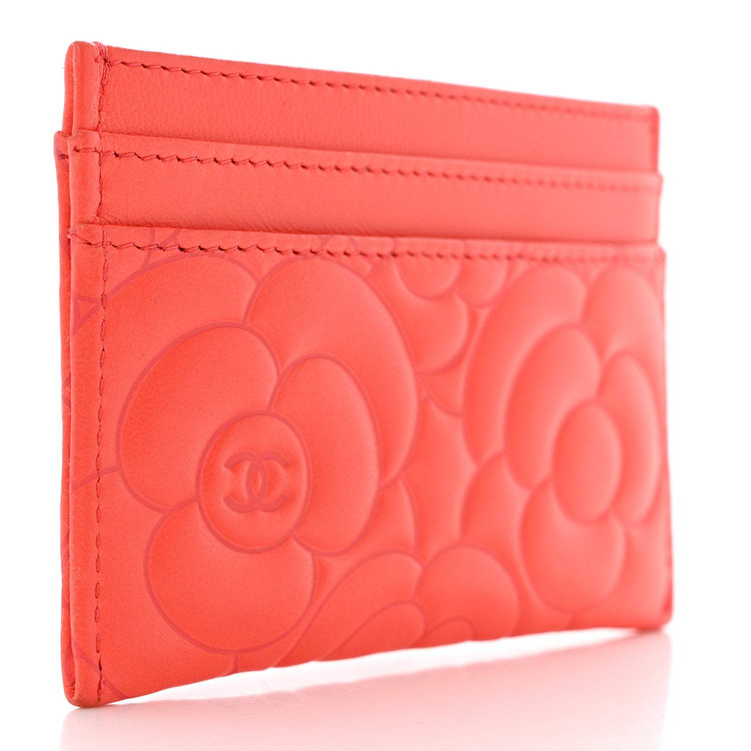 Chanel Lambskin Camellia Embossed Card Holder Red 3 of 11