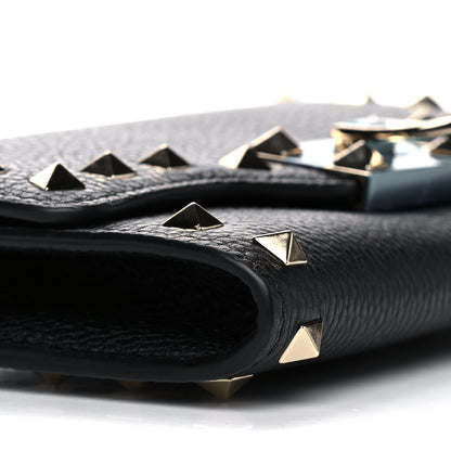 Valentino Garavani Pebbled Calfskin Rockstud Flip Lock Wallet On Chain Black 5 of 15