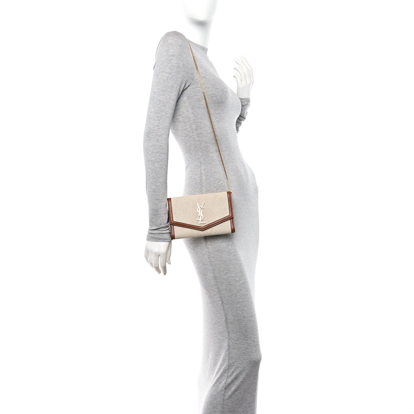 Micro Raffia Monogram Uptown Chain Wallet Natural Hay Brick