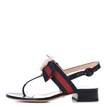 Gucci Lambskin Grosgrain Web Floral Thong Sandals 36 Blue 1 of 8