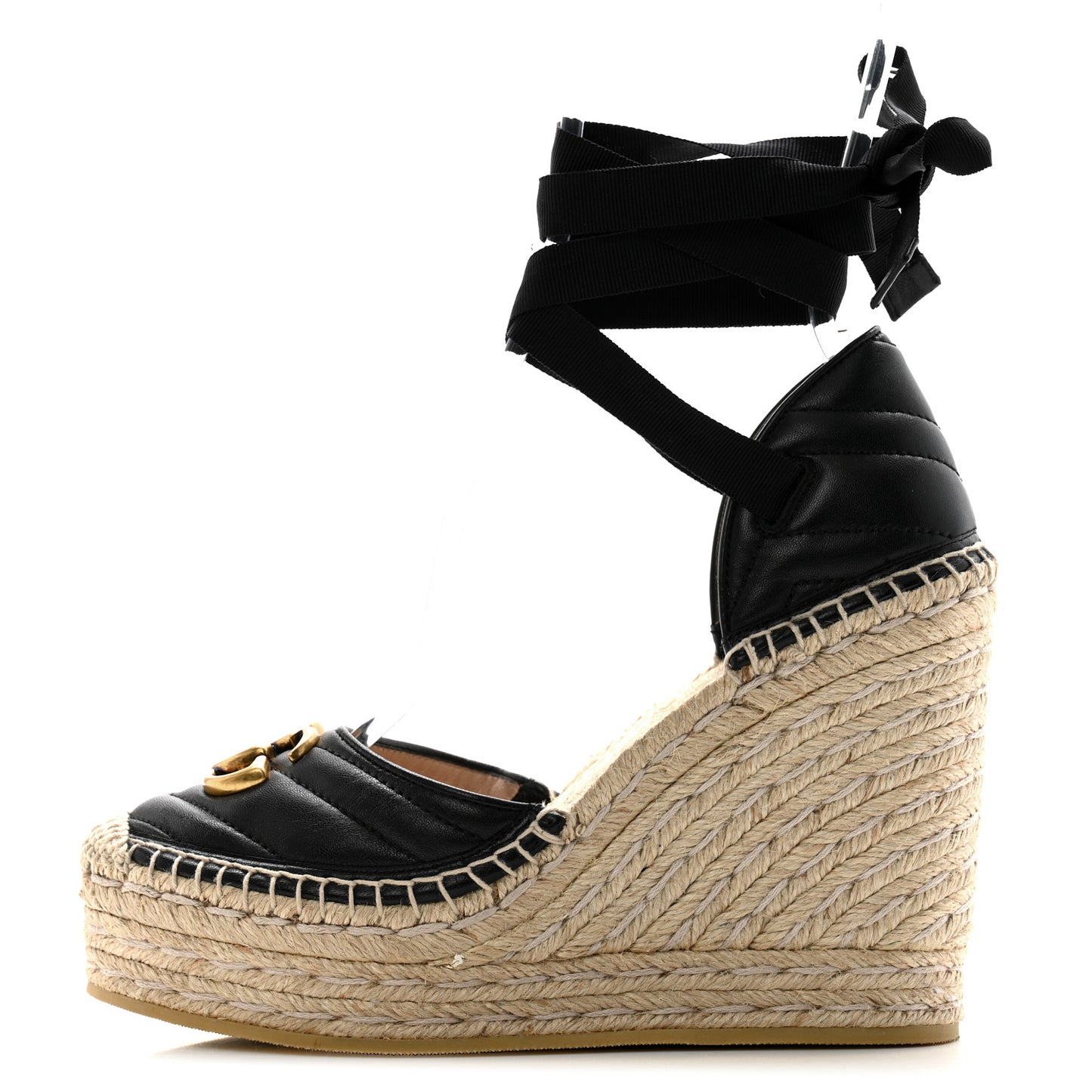 Nappa Matelasse GG Marmont Ankle Wrap Platform 35/120mm Espadrille Wedges 37.5 Black