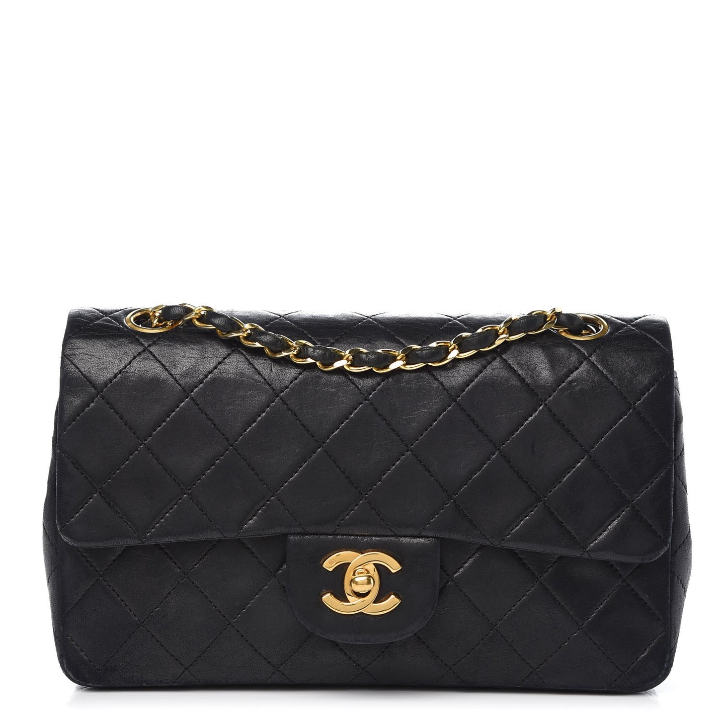 Lambskin Quilted Small Double Flap Black