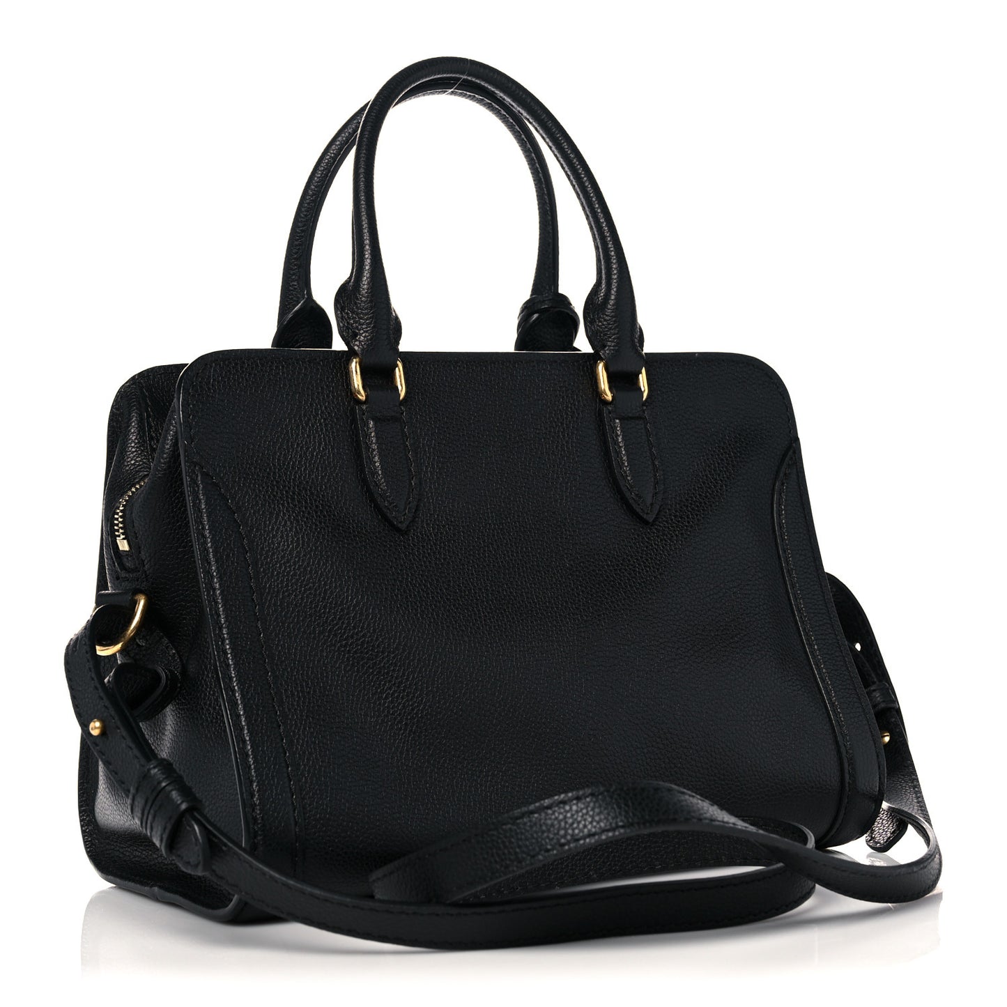 Pebbled Calfskin Small Skull Padlock Zip Around Tote Black