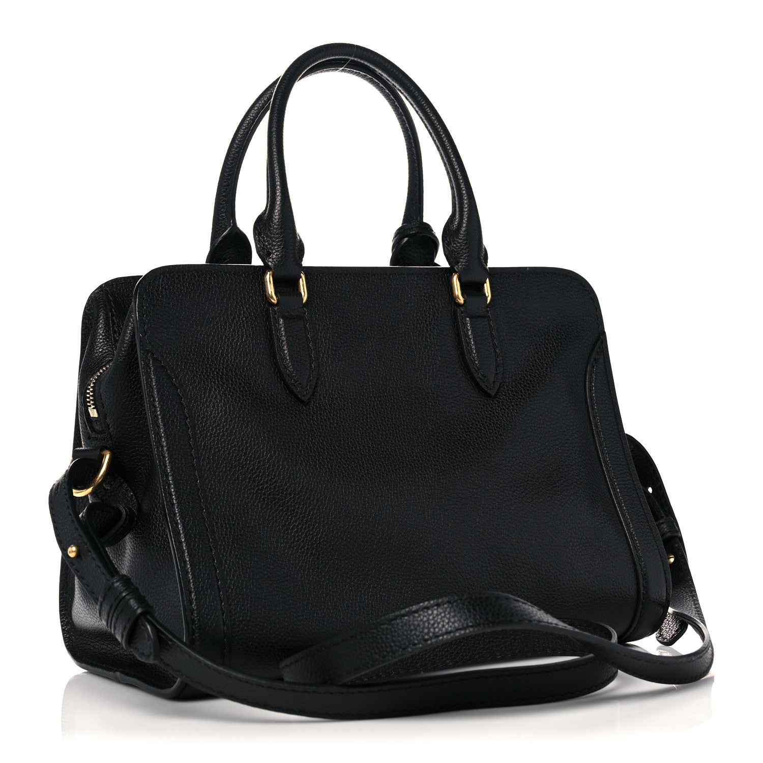 Alexander McQueen Pebbled Calfskin Small Skull Padlock Zip Around Tote Black 3 of 12