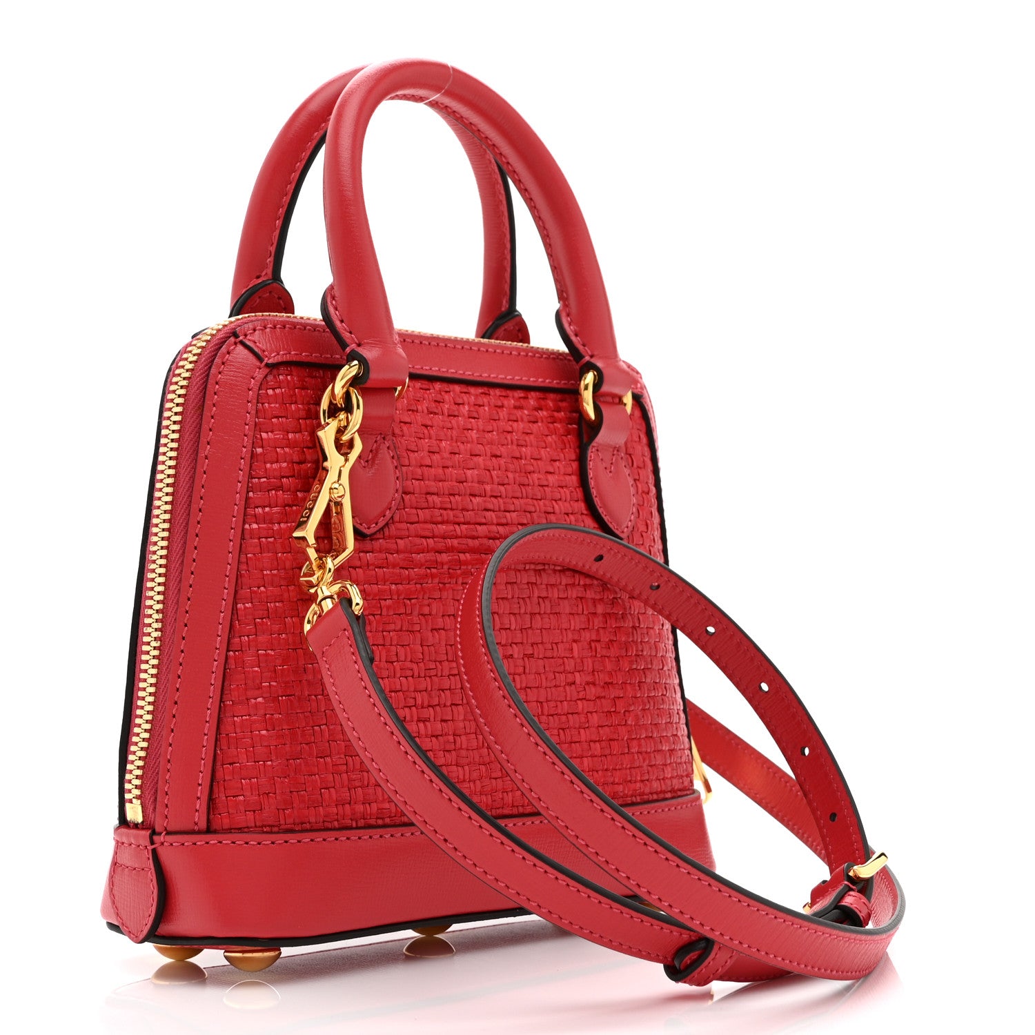 Gucci Straw Azalea Calfskin Woven Mini Horsebit 1955 Top Handle Bag Coral Wave Black 3 of 12