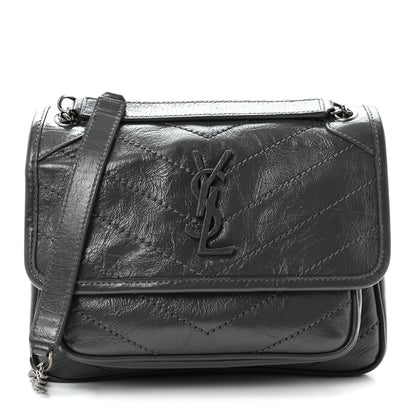 Saint Laurent Crinkled Calfskin Matelasse Monogram Baby Niki Chain Satchel Storm 1 of 9