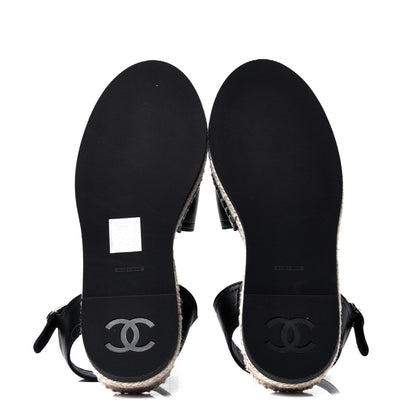 Chanel Lambskin Cap Toe CC Espadrilles Sandals 35 Black 5 of 6