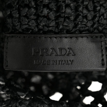 Prada Yarn Raffia Effect Crochet Logo Embroidered Tote Bag Black 6 of 9