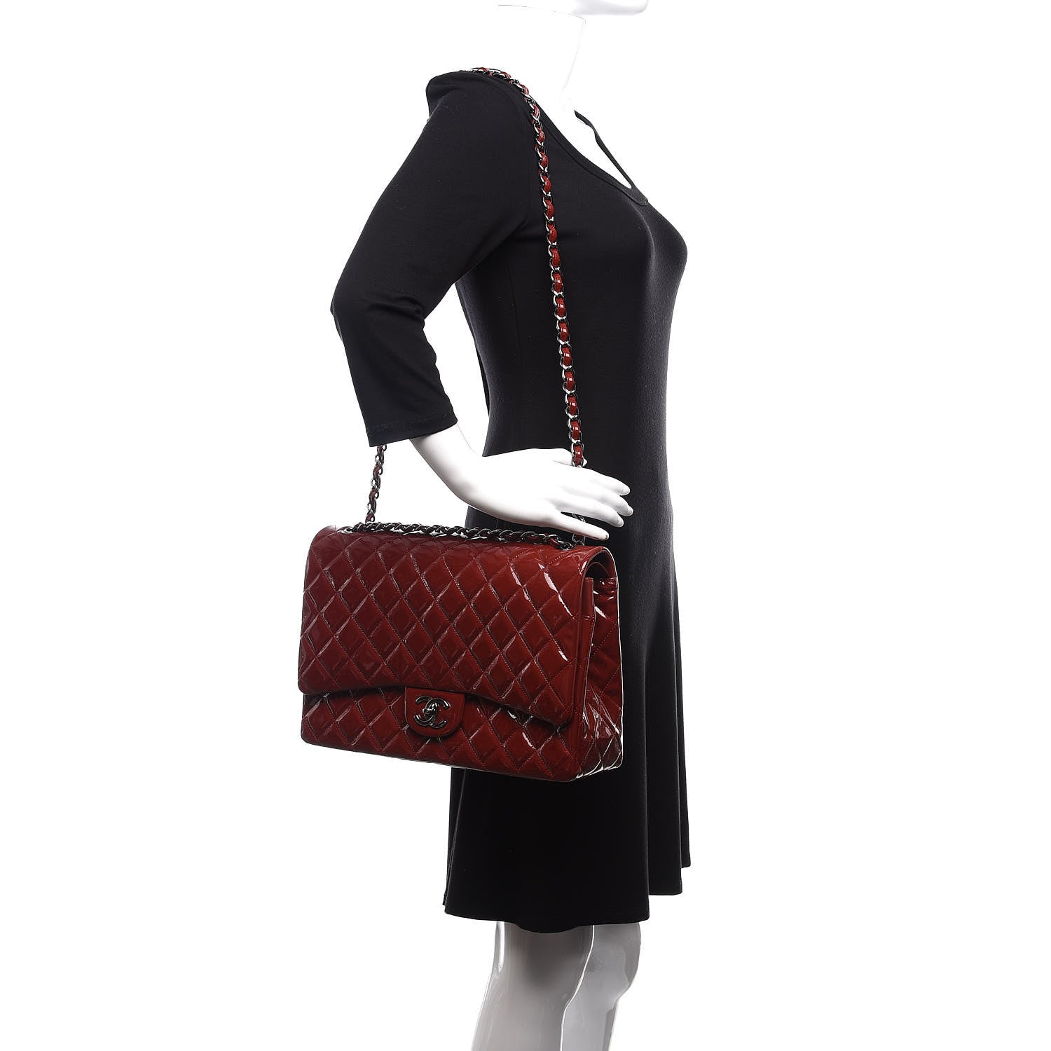 Chanel Patent Quilted Maxi Double Flap Red 3 of 12