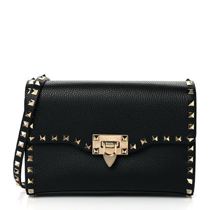 Valentino Garavani Pebbled Calfskin Medium Rockstud Flip Lock Crossbody Bag Black 1 of 8