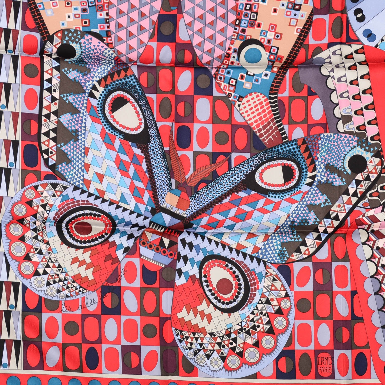 Hermes Silk Les Ailes De La Soie Scarf 90 Rouge Brique Bleu Parme 1 of 5