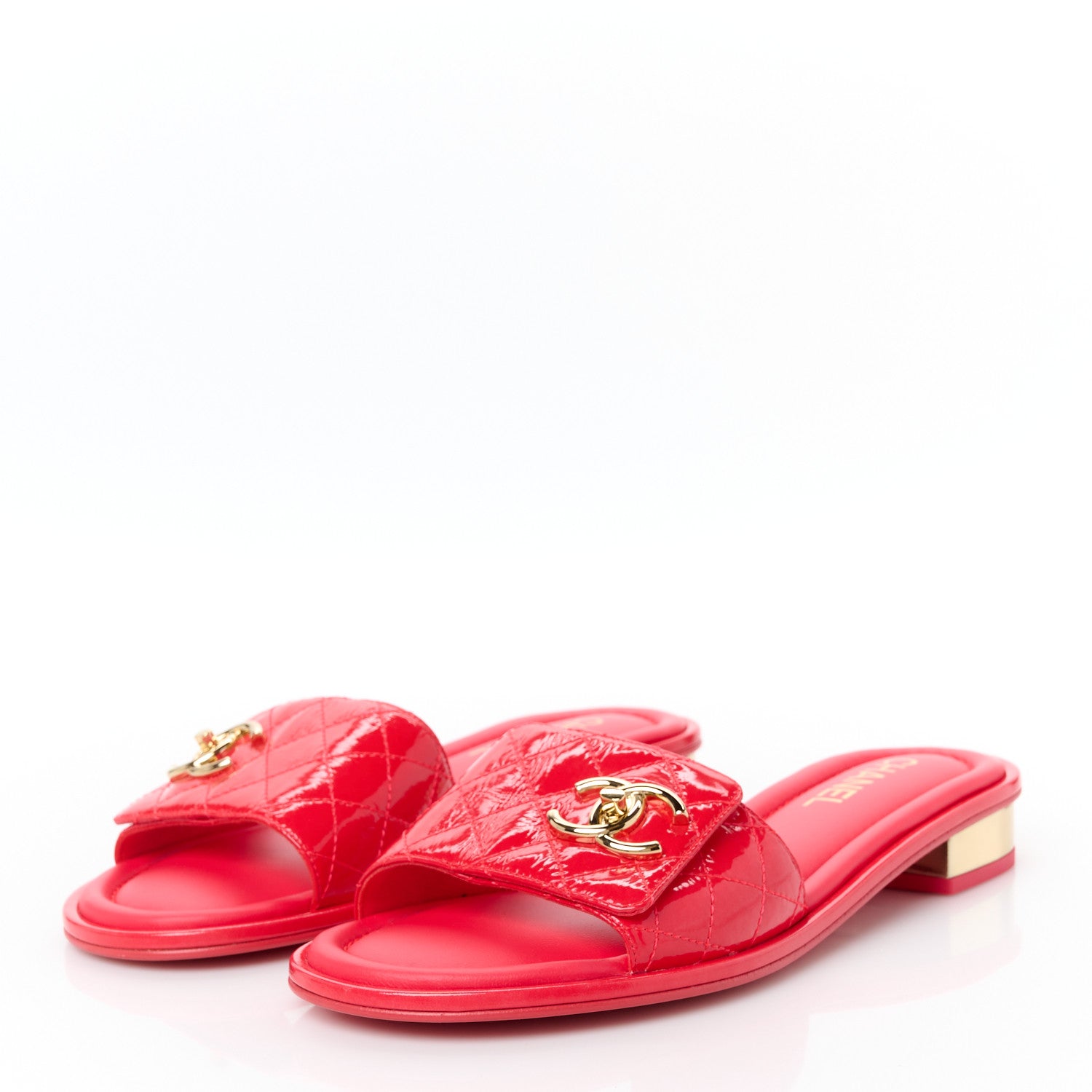 Chanel Patent Goatskin Quilted CC Sandals 39.5 Dark Pink 4 of 10