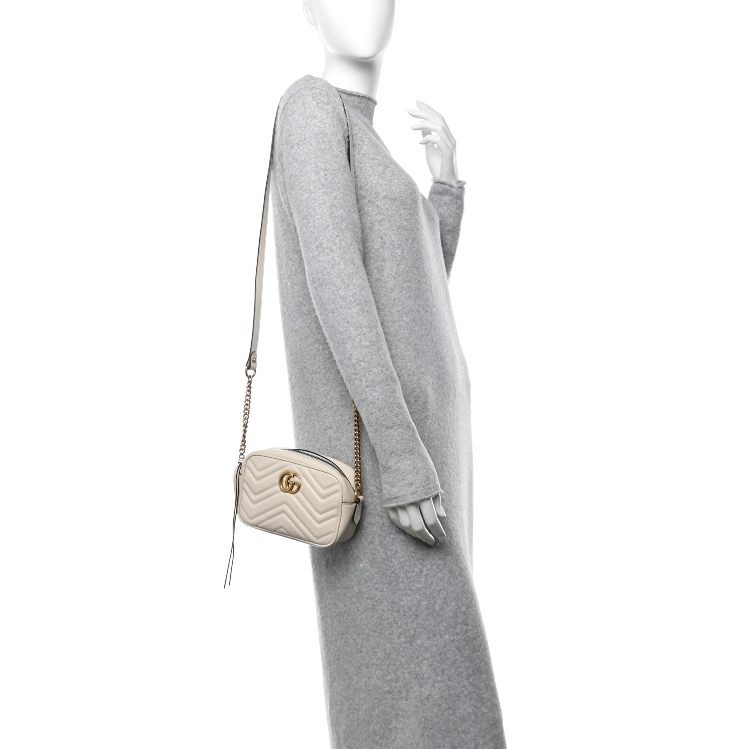 Gucci Calfskin Matelasse Mini GG Marmont Chain Shoulder Bag White 2 of 10