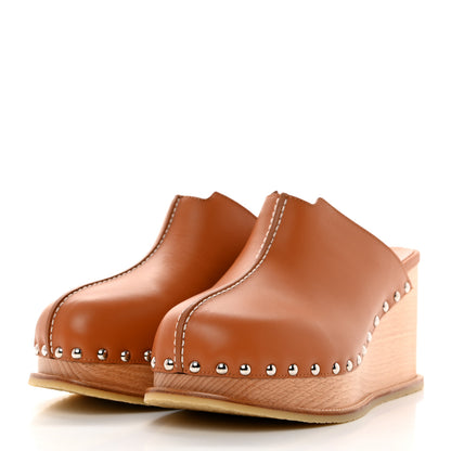 Hermes Calfskin Beechwood Earth Mules 38 Marron Glaise 3 of 9