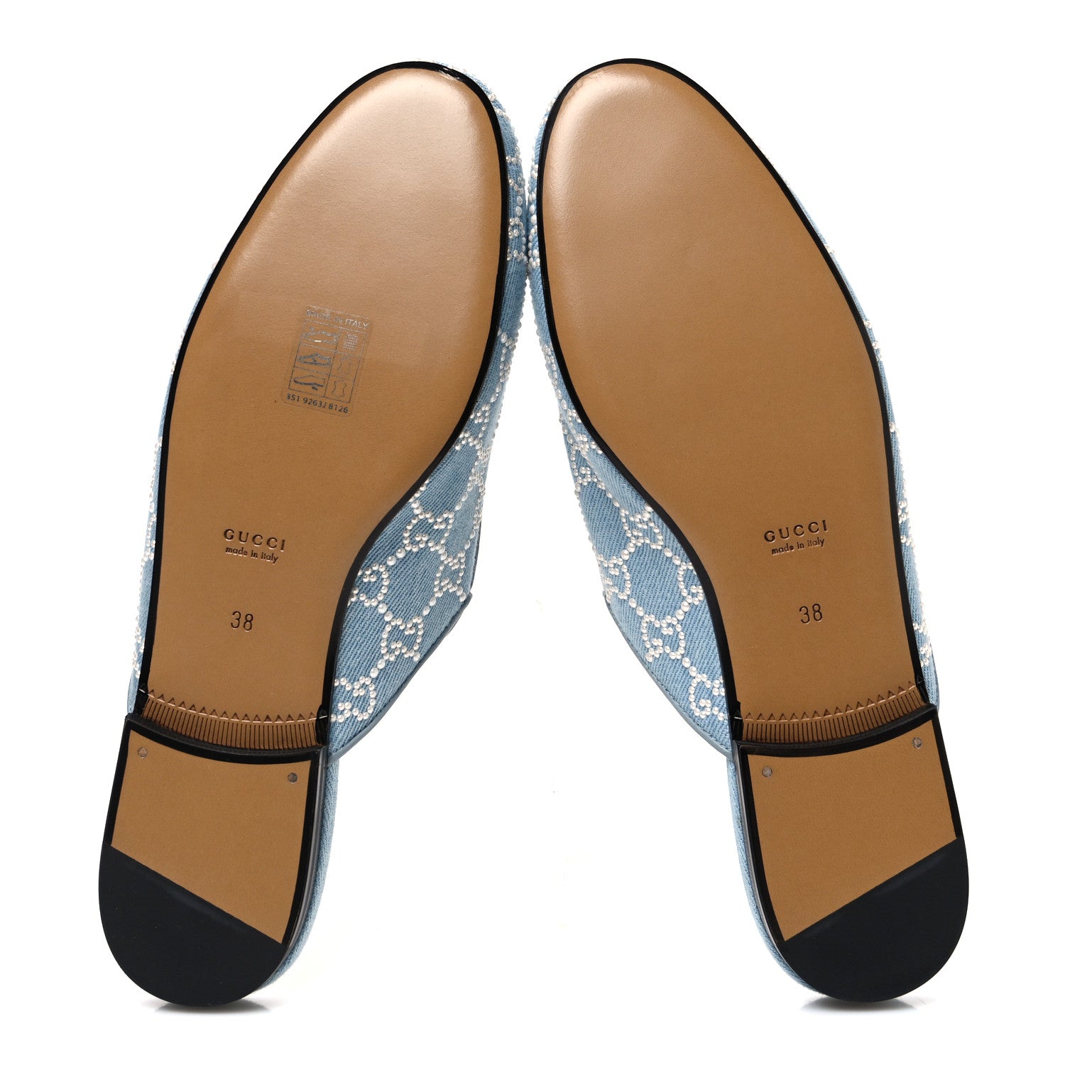Gucci GG Denim Monogram Pearl Womens Princetown Slippers 38 Light Blue 7 of 10