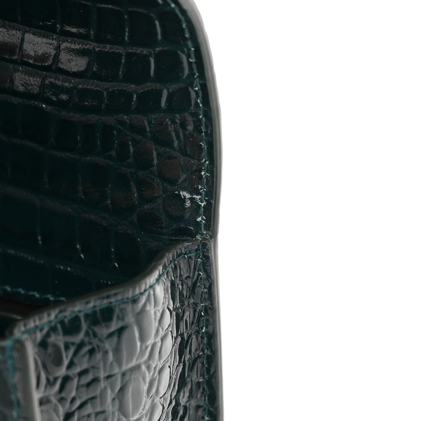 Shiny Crocodile Embossed Jeweled Satchel Emerald