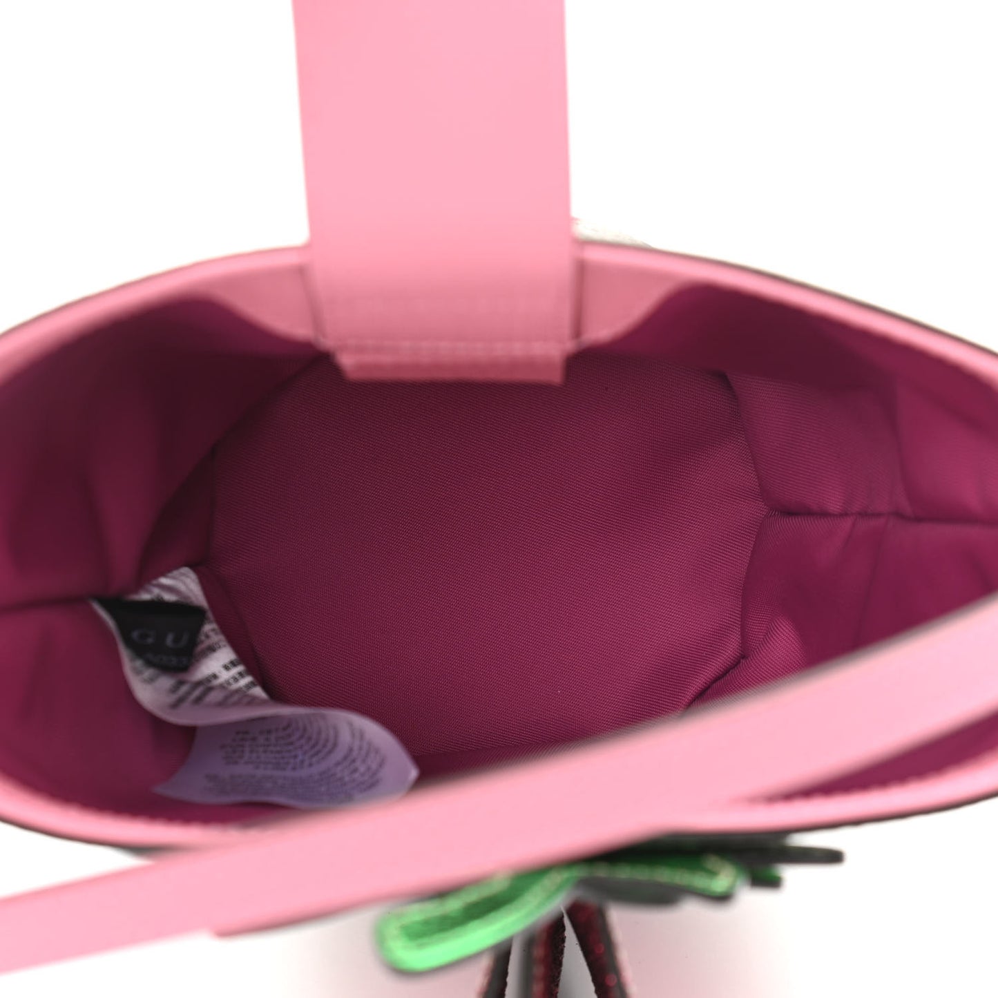 GG Supreme Monogram 3-D Strawberry Childrens Bucket Tote Beige Ebony Lotus Pink Fuxia Emerald
