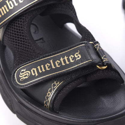 Gucci Nappa Mesh Chambre des Squelettes Mens Aguru Sandals 9 Black Gold 9 of 13