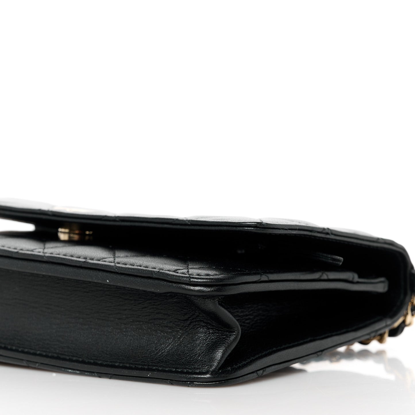 Lambskin Quilted Pearl Wallet On Chain WOC Black