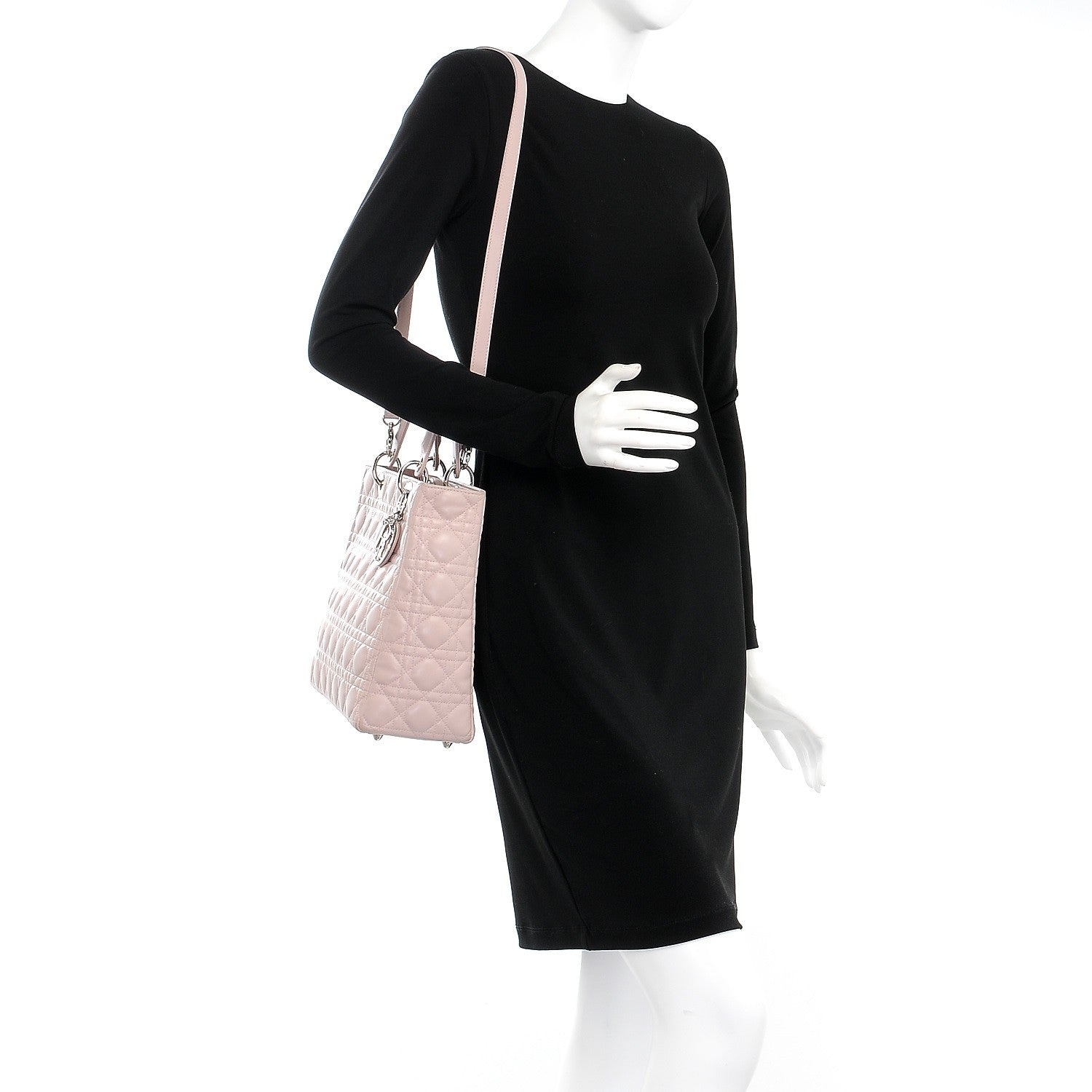 Christian Dior Lambskin Cannage Large Lady Dior Rose Poudre 2 of 13