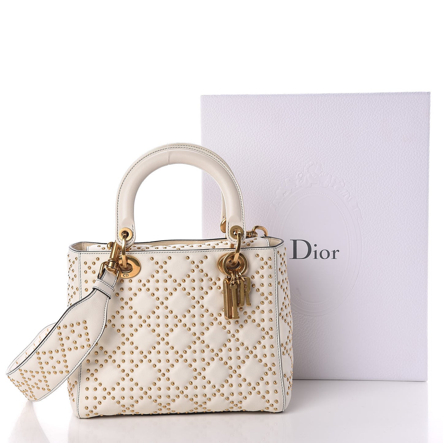 Calfskin Cannage Studded Supple Lady Dior White
