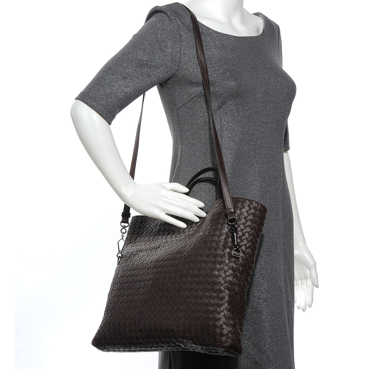 Nappa Intrecciato Messenger Tote Coffee Brown