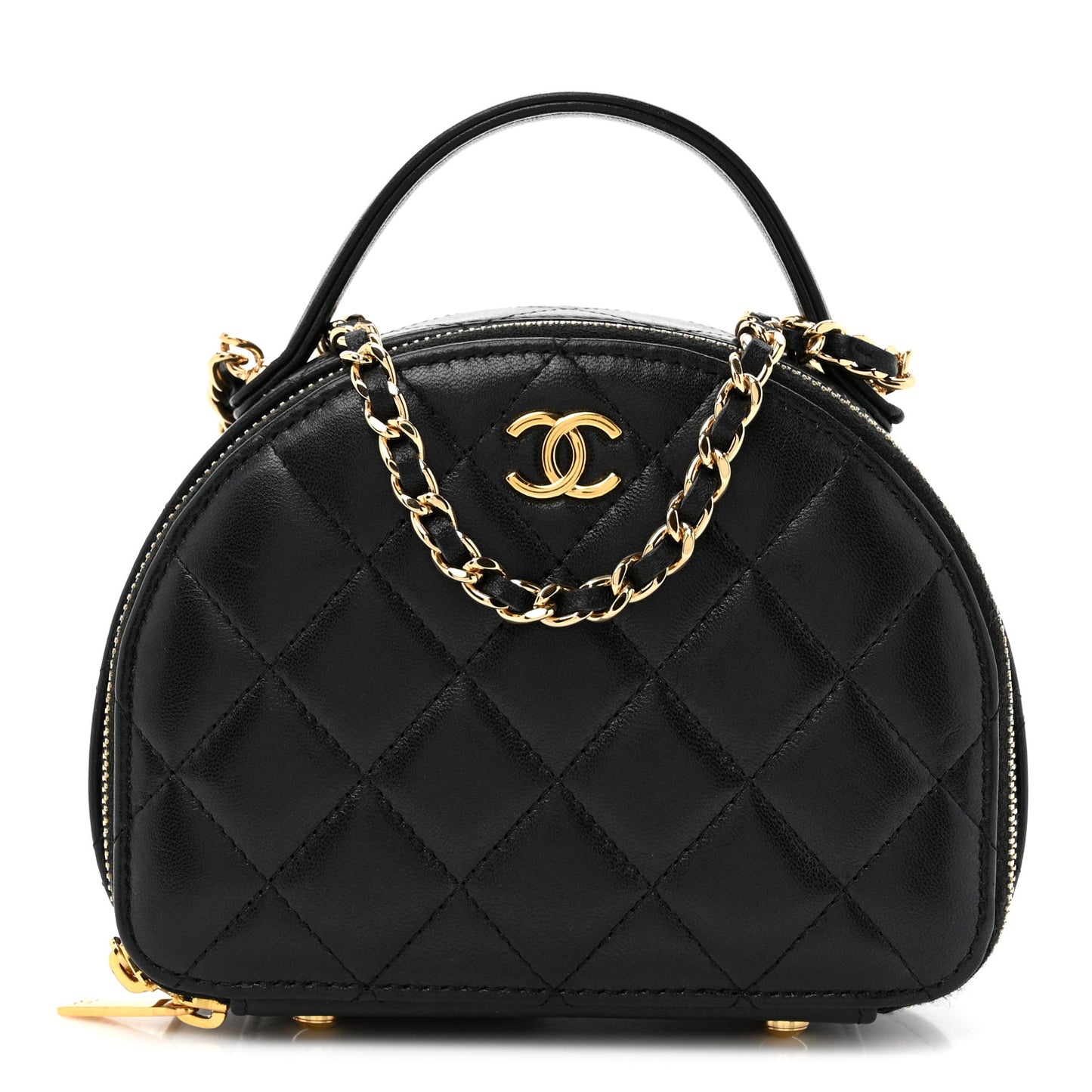 Lambskin Quilted Chic Riviera Top Handle Vanity Case Black