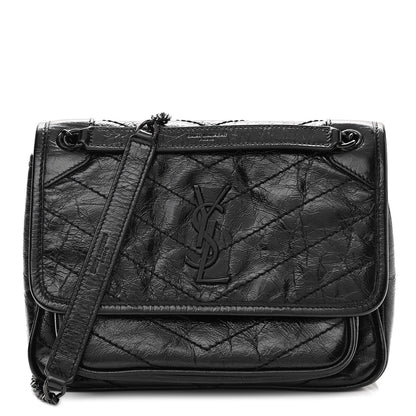 Saint Laurent Crinkled Calfskin Matelasse Monogram Baby Niki Chain Satchel Black 1 of 11