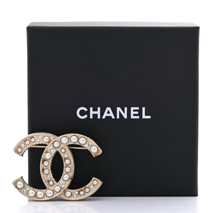 Chanel Pearl Crystal CC Brooch Gold 7 of 7