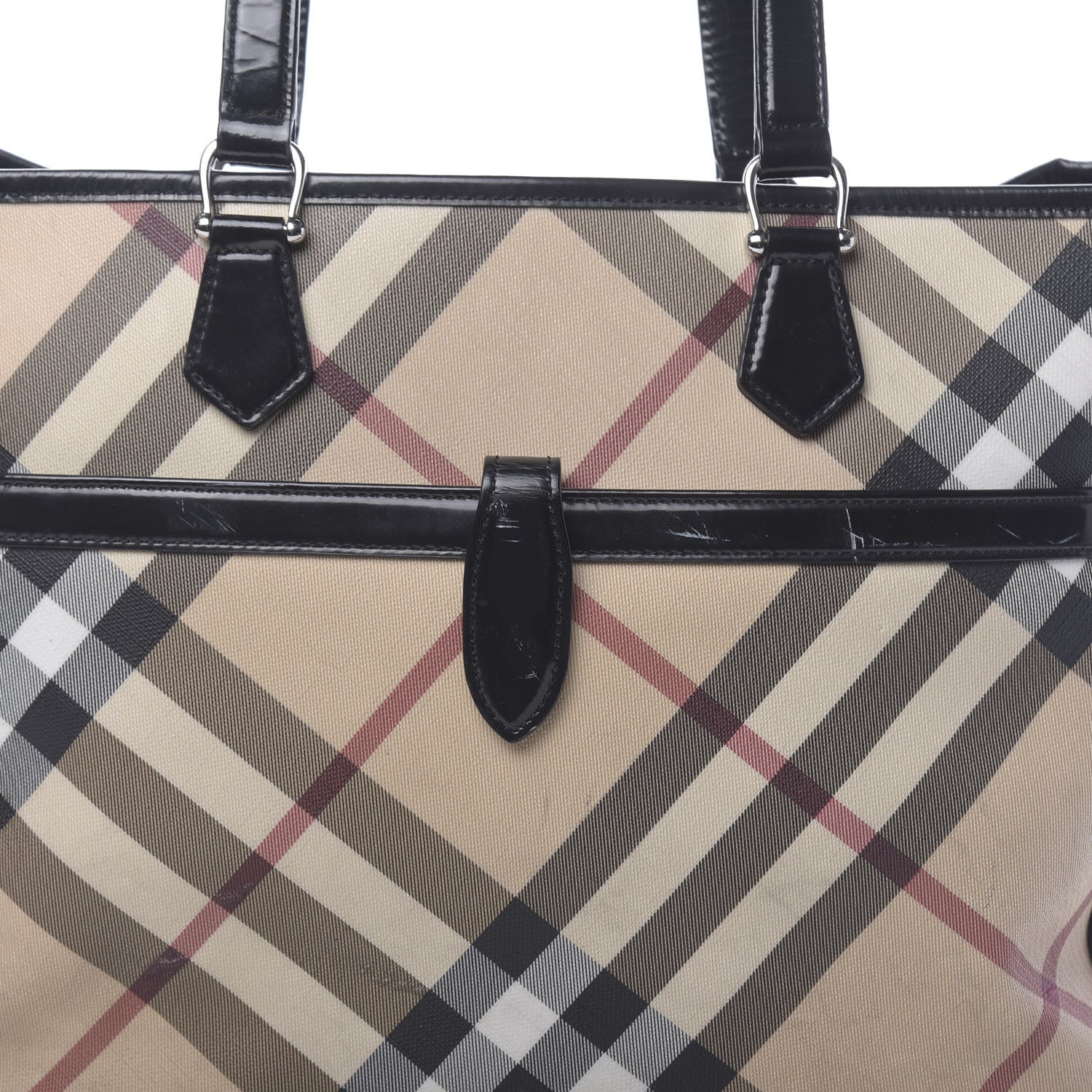 Burberry Patent Trim Nova Check Tote Black 15 of 28
