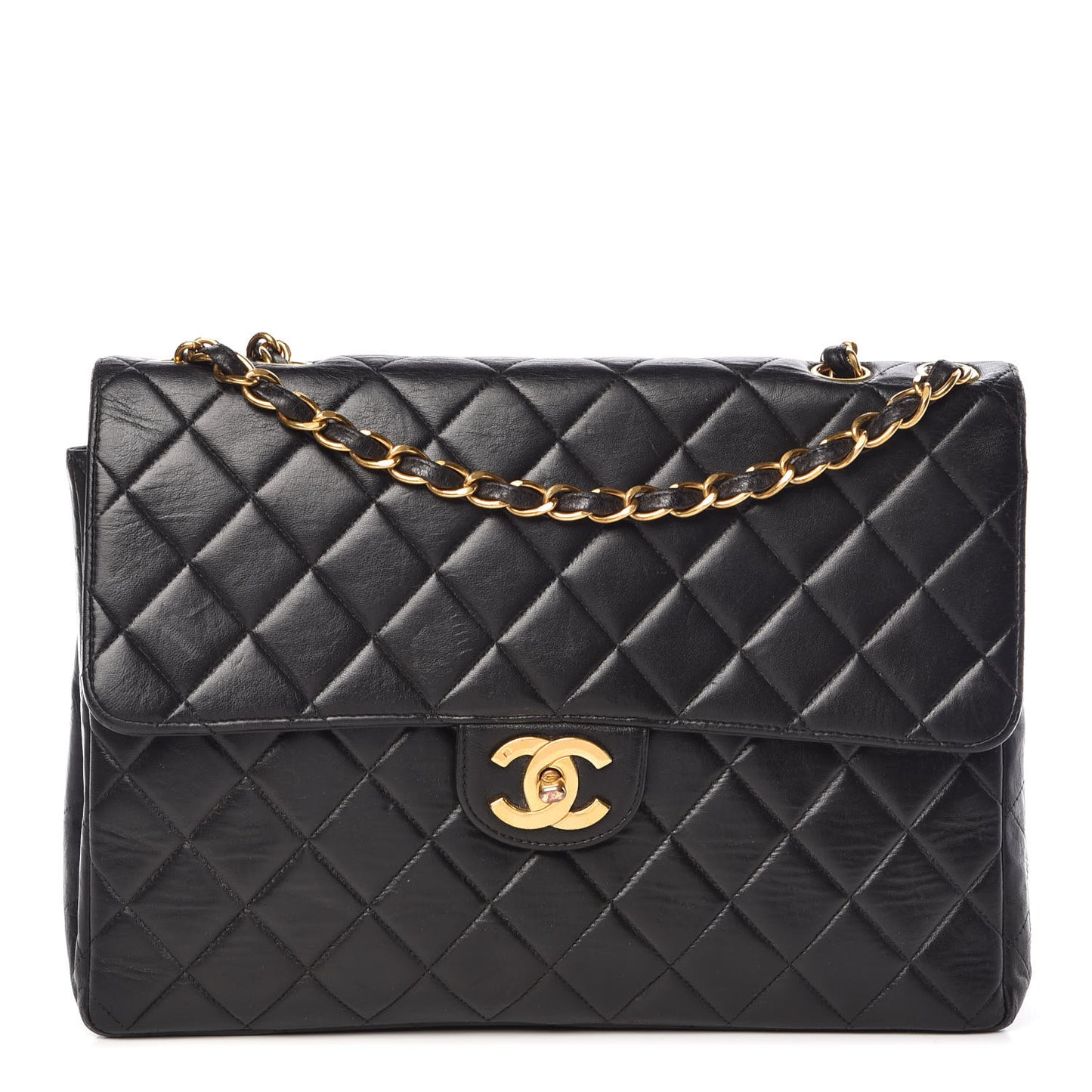 Lambskin Quilted Jumbo Single Flap Black
