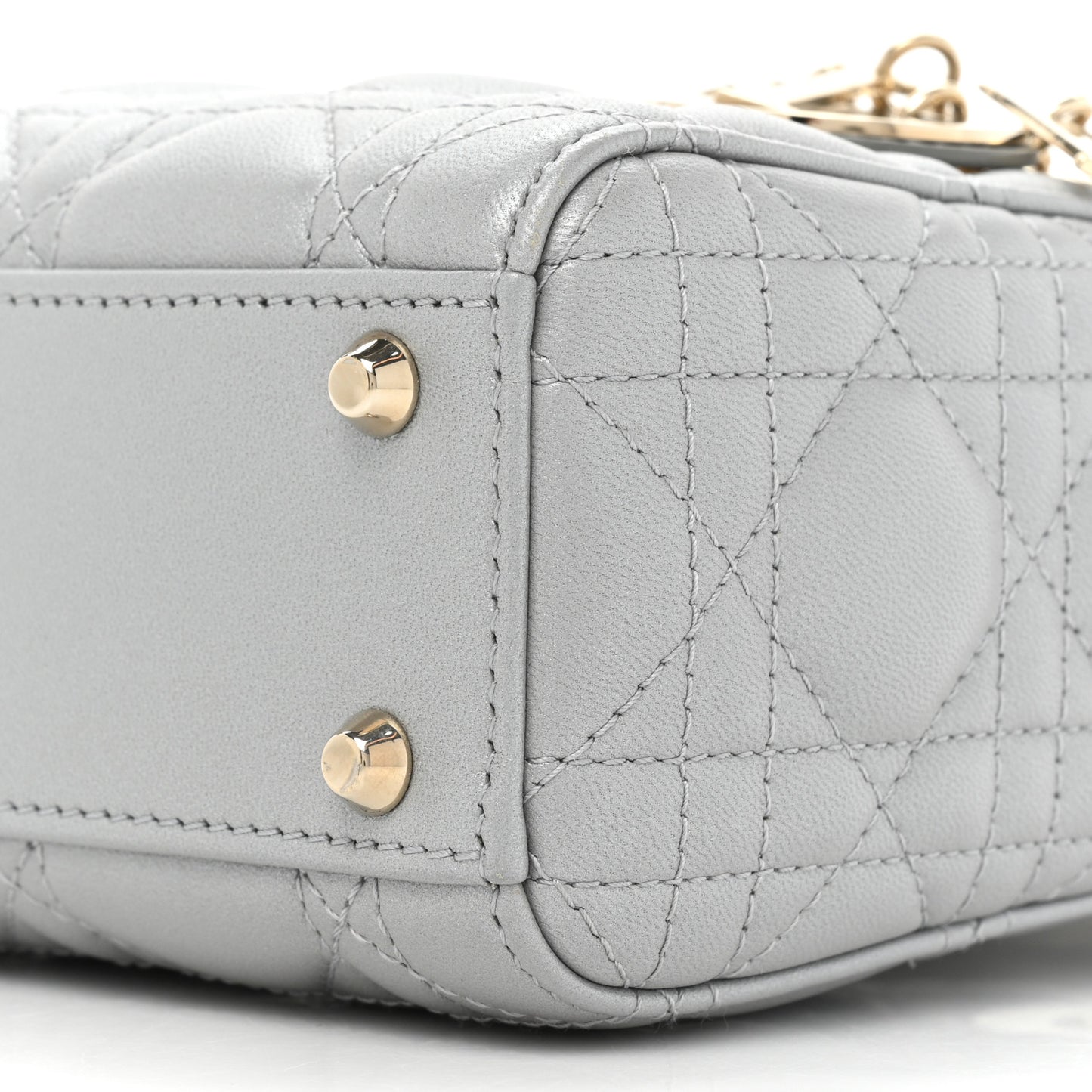 Metallic Lambskin Cannage Mini Lady Dior Grey