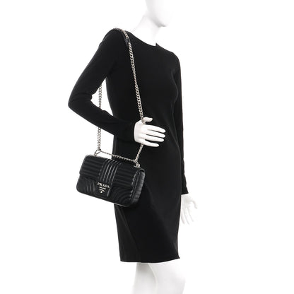 Prada Soft Calfskin Impunture Diagramme Medium Chain Flap Shoulder Bag Black 2 of 8