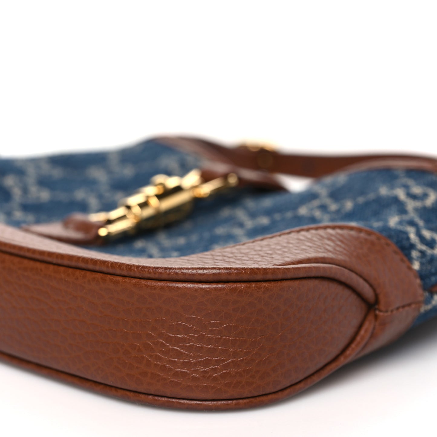 New Denim GG Monogram Calfskin Mini Jackie 1961 Hobo Blue Tea Cuir