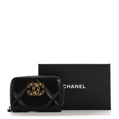 Chanel Lambskin Quilted Chanel 19 Zip Around Coin Purse Wallet Black 8 of 8