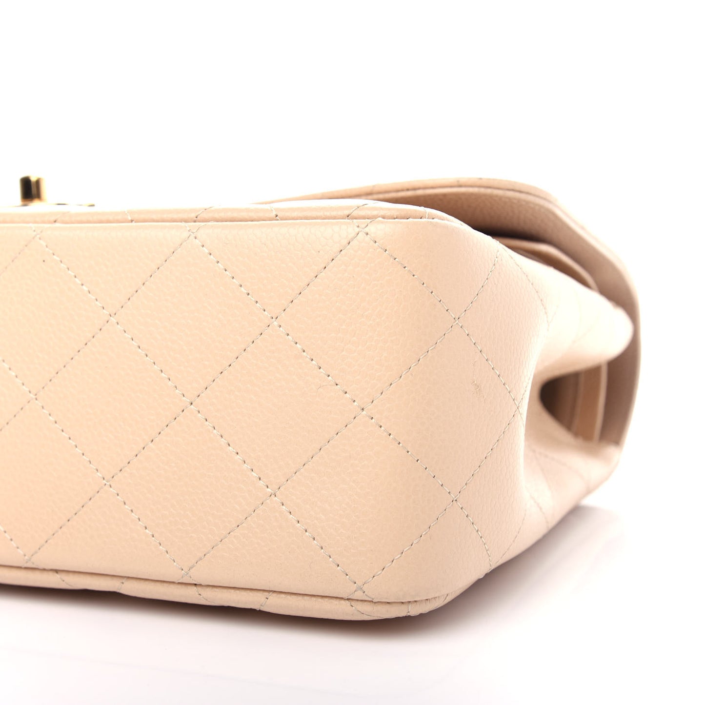 Caviar Quilted Jumbo Double Flap Light Beige