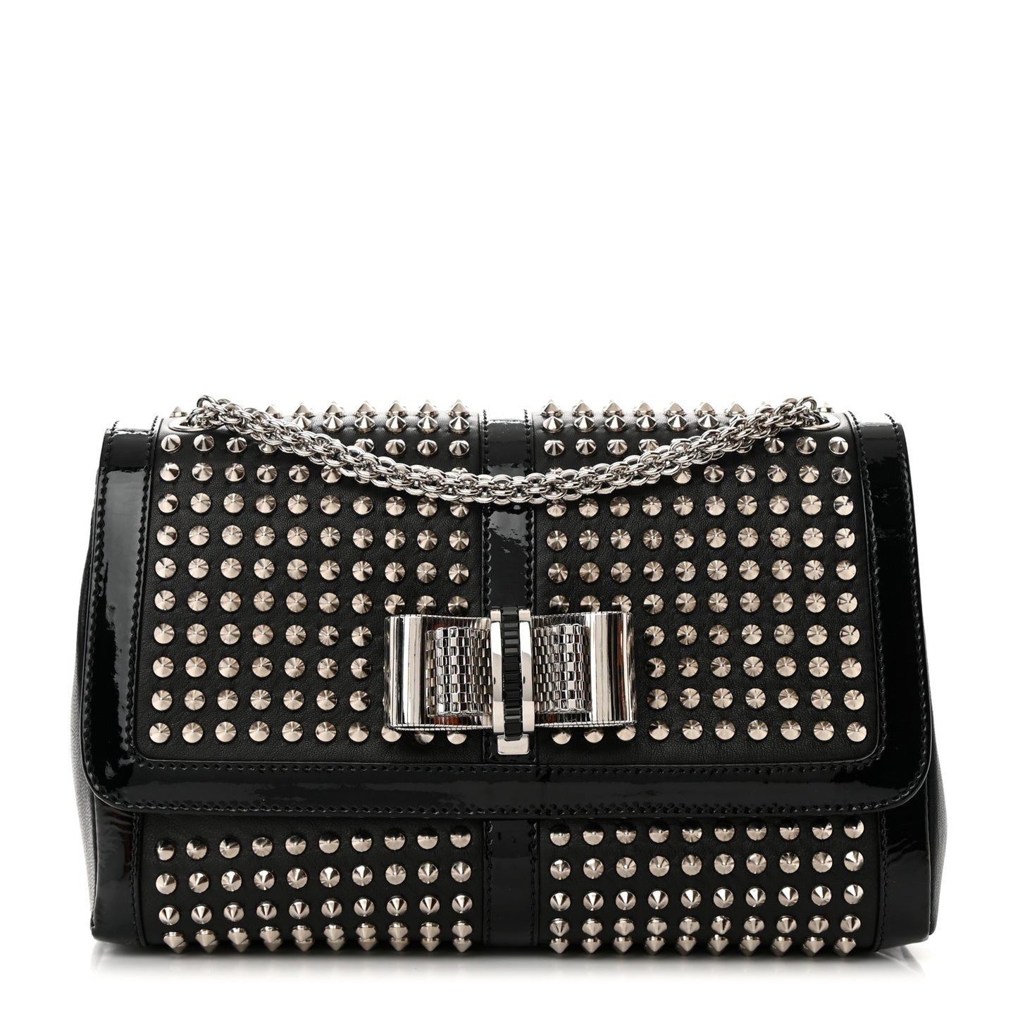 Nappa Patent Spikes Small Sweety Charity Crossbody Bag Black Silver