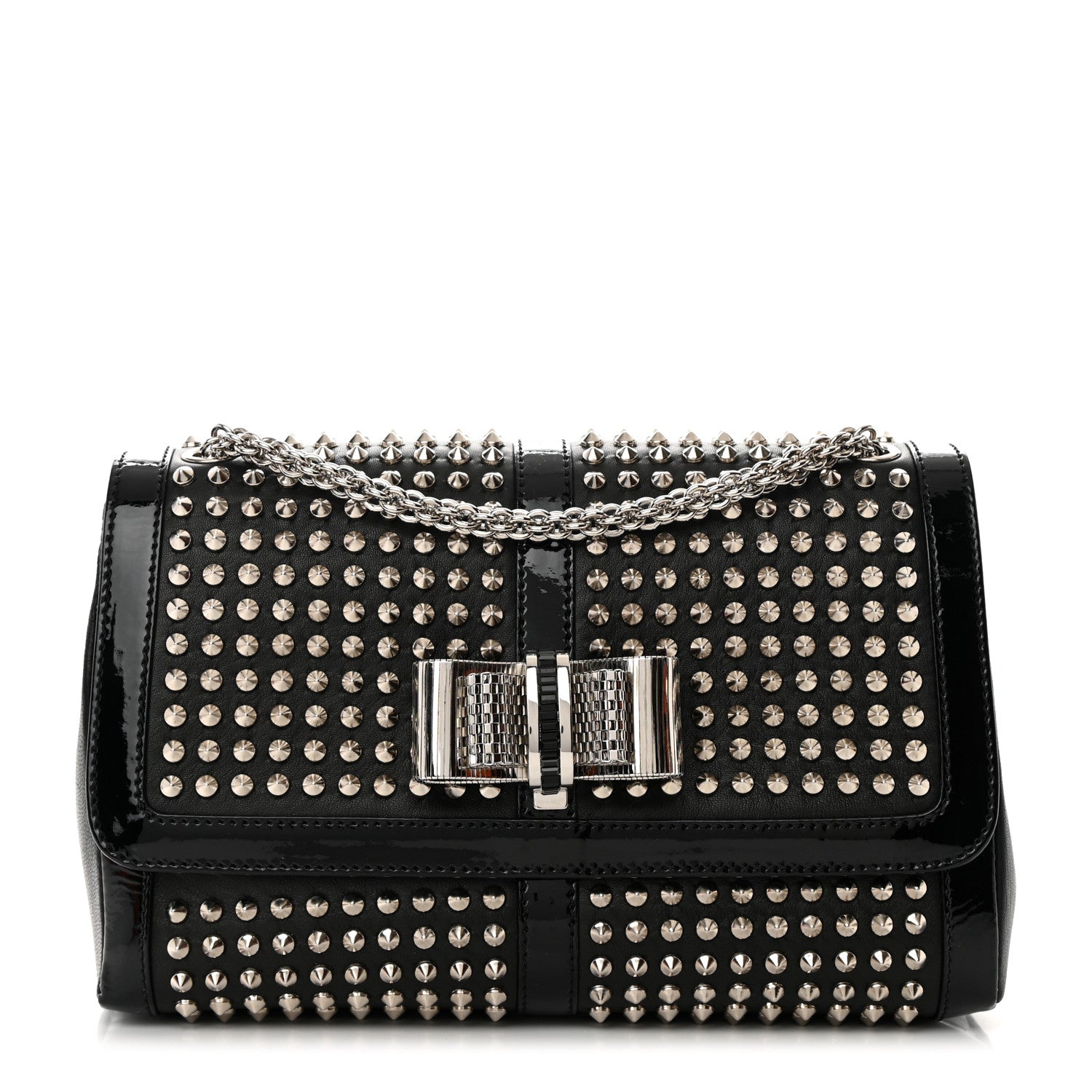 Christian Louboutin Nappa Patent Spikes Small Sweety Charity Crossbody Bag Black Silver 1 of 13