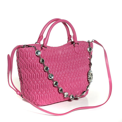 Miu Miu Nappa Matelasse Swarovski Crystal Tote Fuxia 3 of 9