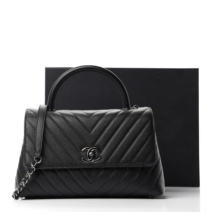 Chanel Caviar Chevron Quilted Small Coco Handle Flap Black 11 of 11