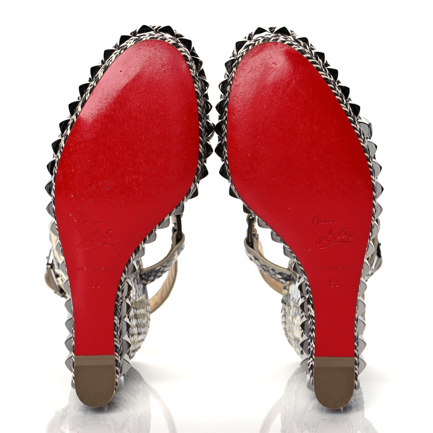 Christian Louboutin Watersnake Print Cataclou 120 Wedge Sandals 38 Roccia Gun Metal 7 of 10