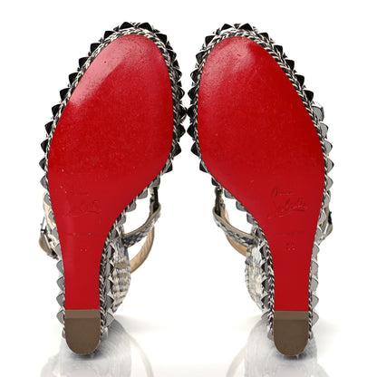 Christian Louboutin Watersnake Print Cataclou 120 Wedge Sandals 38 Roccia Gun Metal 7 of 10